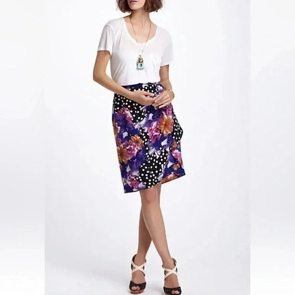 Anthropologie Yoana Baraschi Floral Polka Dot Beryl Pencil Skirt Size 8 Medium M - Picture 3 of 8